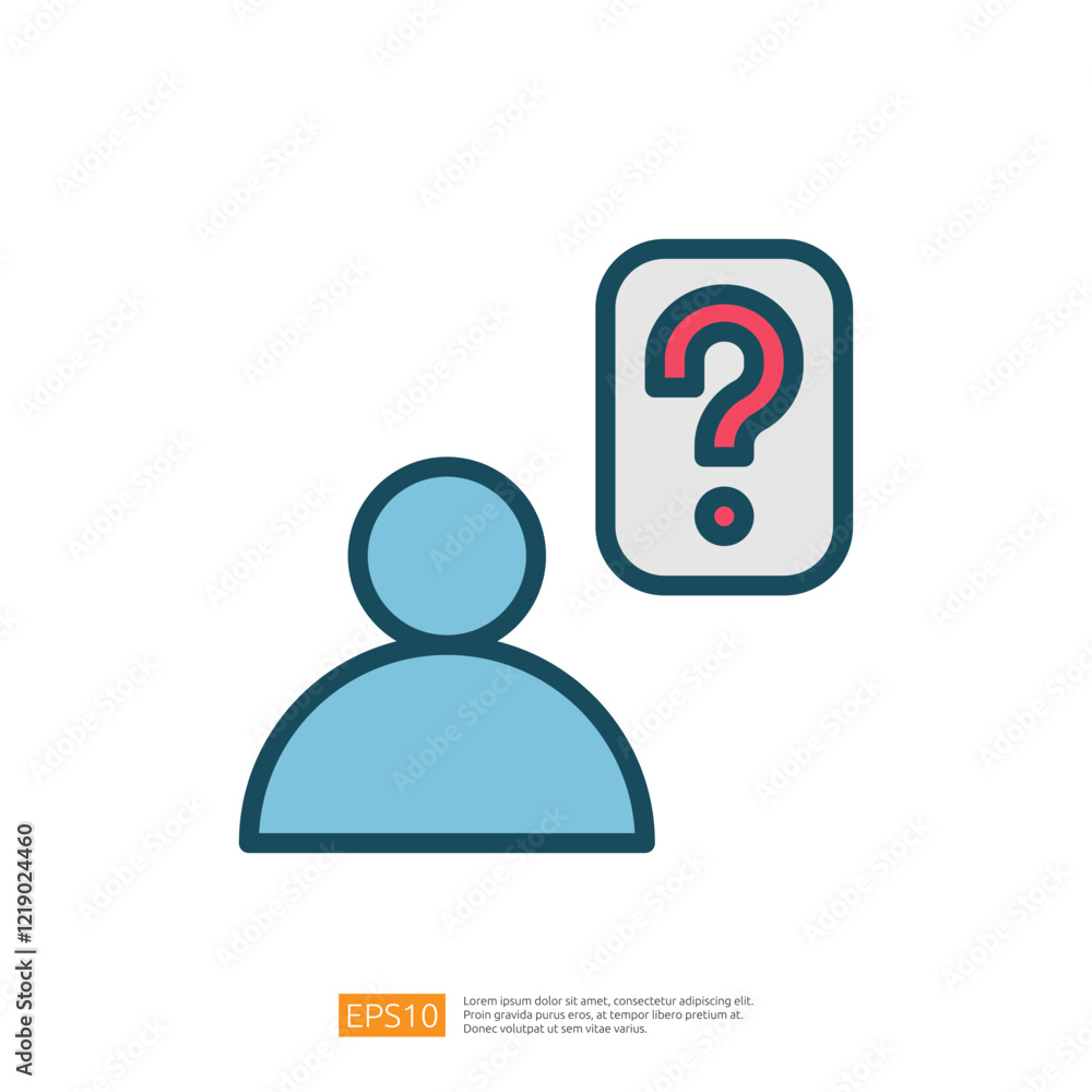 A simple graphic depicting a person with a question mark, symbolizing inquiry or uncertainty. Flat line style icon A simple graphic depicting a person with a question mark, symbolizing inquiry or uncertainty. Flat line style icon