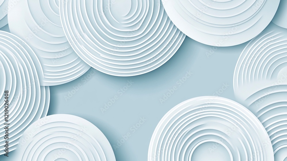Light blue background with white circles and lines, vector illustration style, light gray gradient, simple design, high resolution, professional photography, wide-angle lens, soft side lighting,