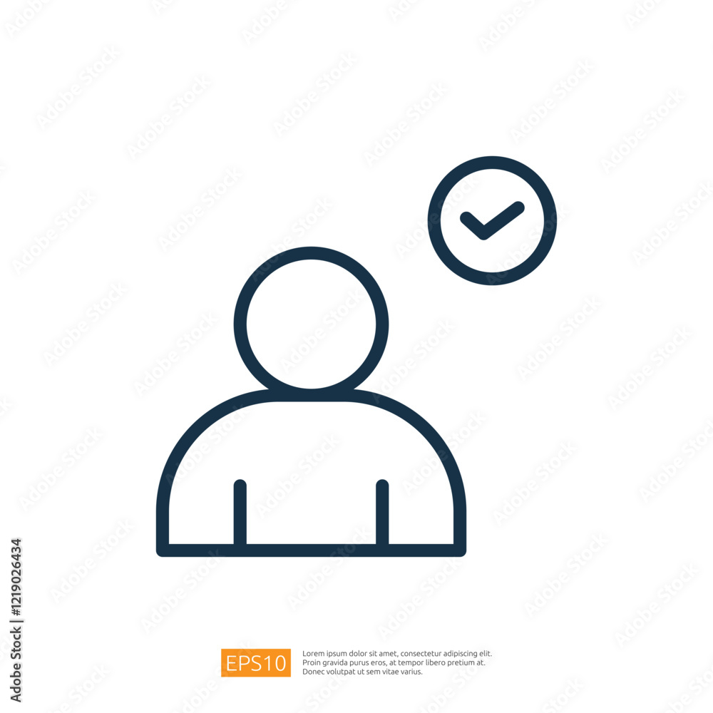 a simple, stylized representation of a person alongside a green checkmark, symbolizing approval or confirmation.  line style icon