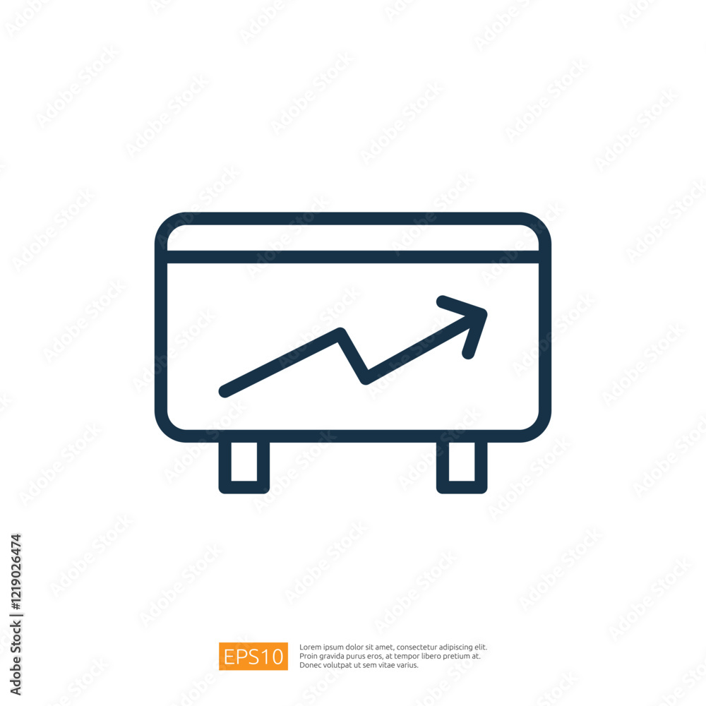 a simple line graph on a rectangular board, illustrating an upward trend, often used in business presentations or data analysis. line style icon a simple line graph on a rectangular board, illustrating an upward trend, often used in business presentations or data analysis. line style icon