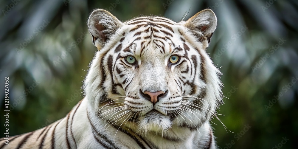 Majestic White Bengal Tiger in Minimalist Setting: Striking Stripes, Pristine White Coat Majestic White Bengal Tiger in Minimalist Setting: Striking Stripes, Pristine White Coat