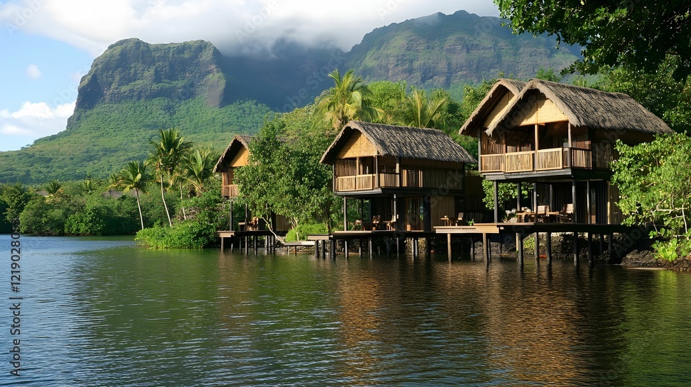 Serene Overwater Bungalows in Tropical Paradise Serene Overwater Bungalows in Tropical Paradise
