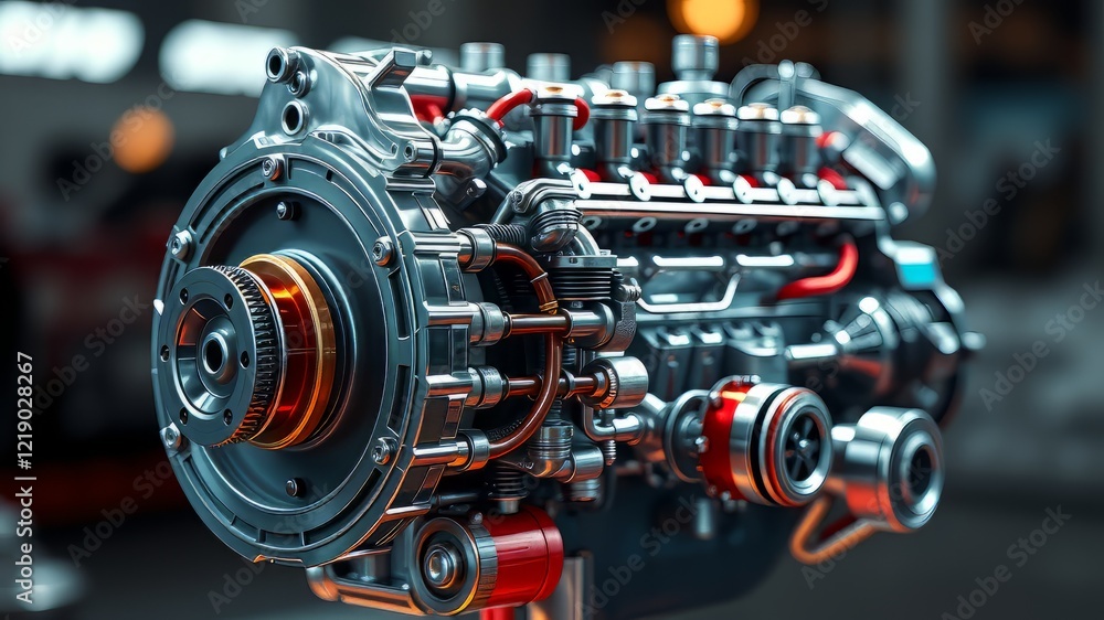 Fototapeta premium Detailed 3D Engine Rendering: Power, Ignition, Cooling, Lubrication, Exhaust