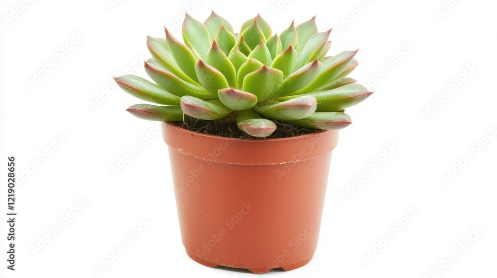 Fototapeta premium A close-up of a small potted plant with a succulent on a white isolated background