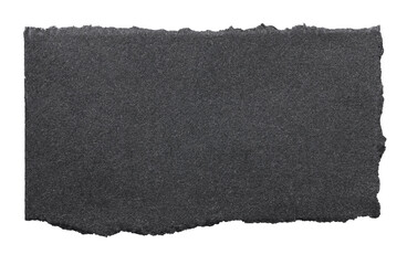 Isolated cut out torn piece of blank black paper note cardboard with texture and copy space for text, transparent png background design element