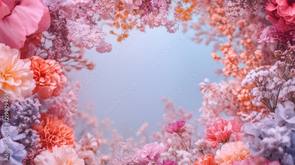 A vibrant frame of colorful flowers surrounds a clear background, creating a lively and natural design perfect for highlighting content or adding a touch of spring. A vibrant frame of colorful flowers surrounds a clear background, creating a lively and natural design perfect for highlighting content or adding a touch of spring.