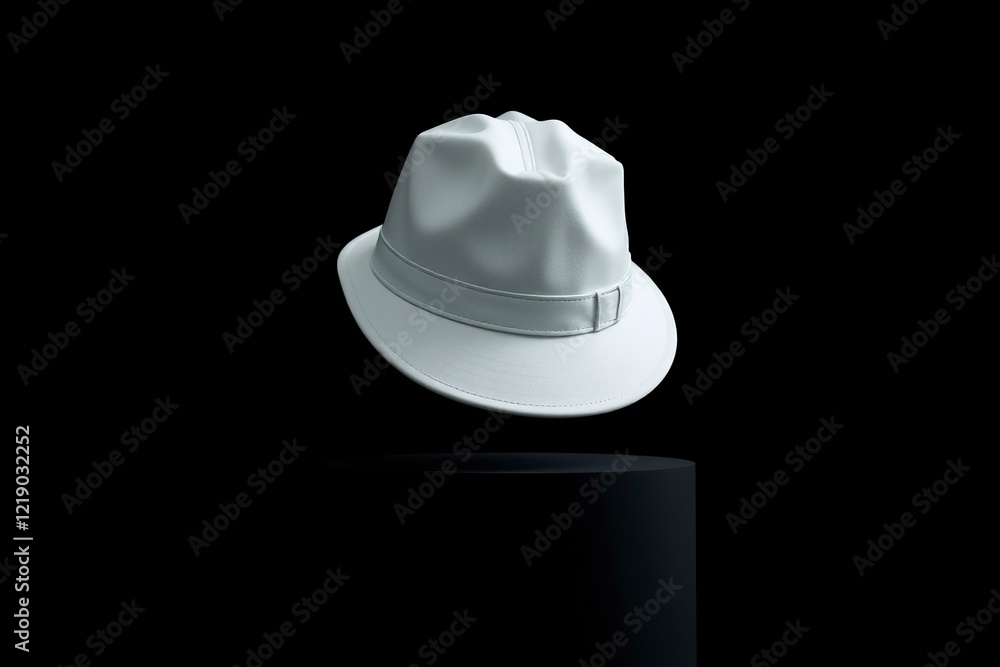 White Fedora Hat: Minimalist Style, Dark Background White Fedora Hat: Minimalist Style, Dark Background