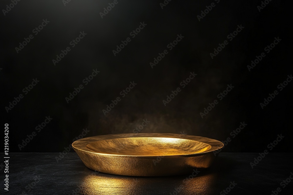 Elegant gold plate display studio setting food photography minimalist environment close-up view Elegant gold plate display studio setting food photography minimalist environment close-up view