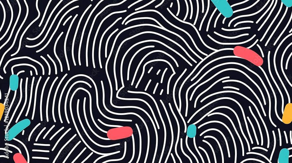 Naklejka premium Abstract Geometric Design Featuring Colorful Boomerang Shapes on a Wavy Background, Perfect for Modern Illustrations and Graphic Projects