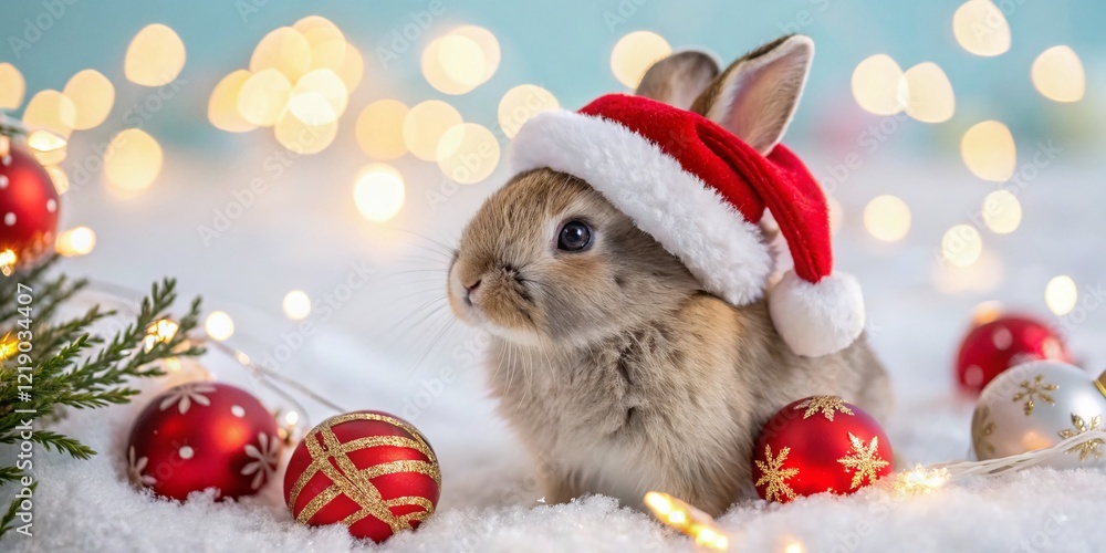Merry Christmas & Happy New Year! Adorable Cartoon Rabbit Macro Photography Merry Christmas & Happy New Year! Adorable Cartoon Rabbit Macro Photography