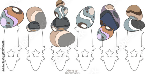 Stones of different colors and shapes from a set of natural textures for design or yoga. Bookmarks. Vector.