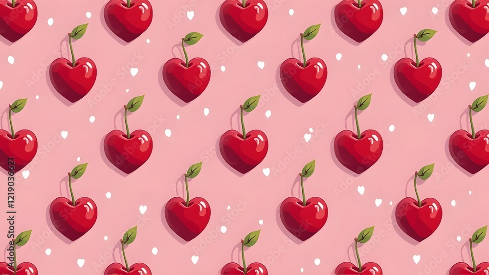 Seamless pattern with hearts and cherries. Vector illustration. Generated by AI Seamless pattern with hearts and cherries. Vector illustration. Generated by AI