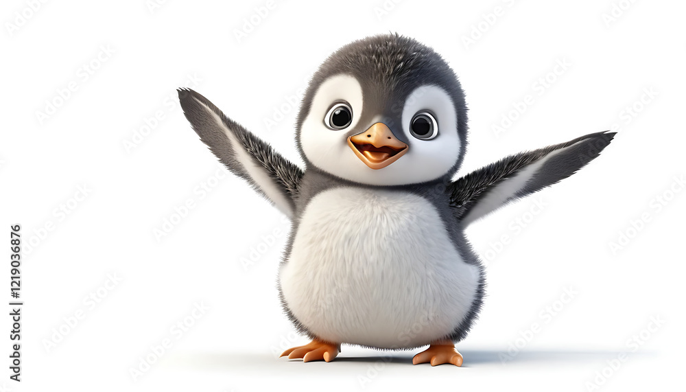 Fototapeta premium Adorable Baby Penguin Cartoon 3D Render