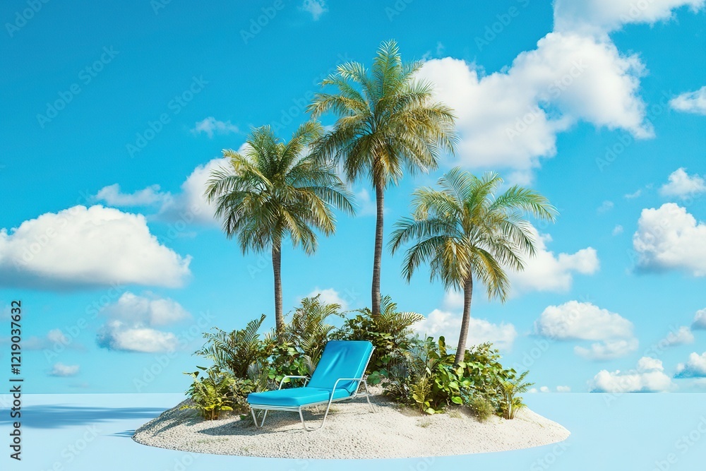 Fototapeta premium Tropical Island Paradise with Turquoise Lounger