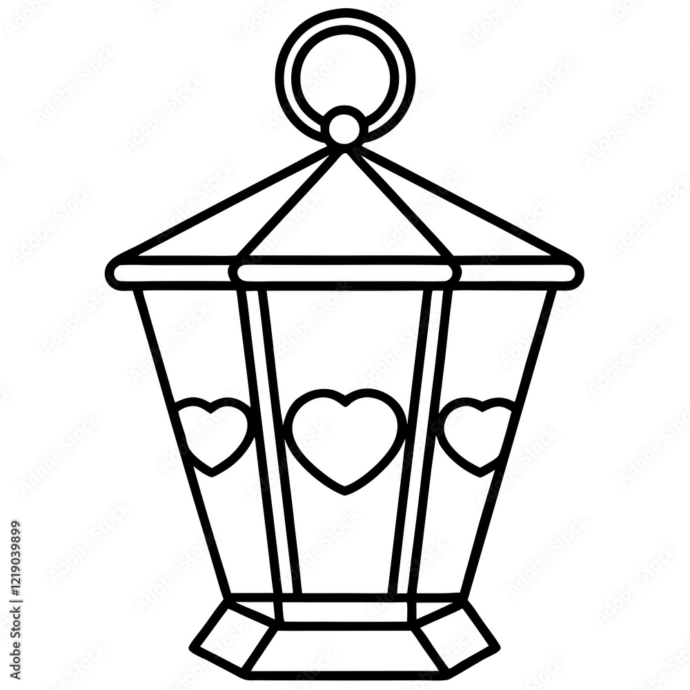 Modern Line Art of Lantern with Hearts Modern Line Art of Lantern with Hearts