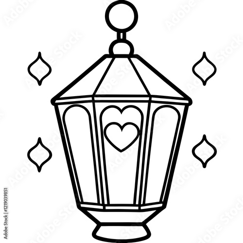 Modern Line Art of Lantern with Hearts