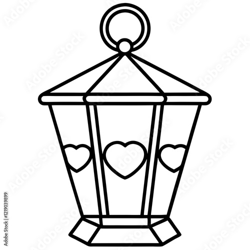 Modern Line Art of Lantern with Hearts