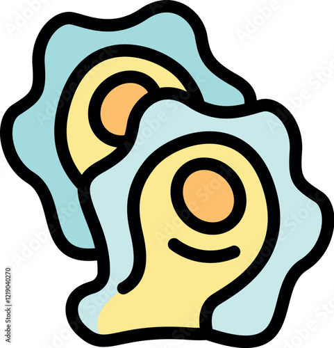 Two fried eggs with runny yolks are shown in this simple breakfast icon, perfect for food blogs and menus