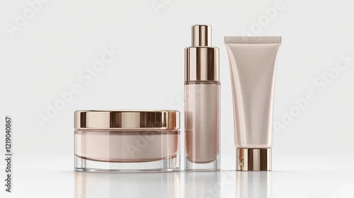 Obraz A set of luxury skincare products including cream, serum, and face masks on a white isolated background