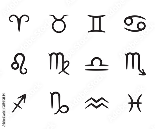 Zodiac signs black icons set astrology concept minimalist illustration