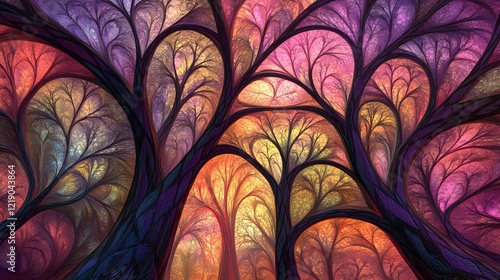 Wallpaper Mural Abstract Colorful Fractal Trees in a Dreamlike Forest Torontodigital.ca