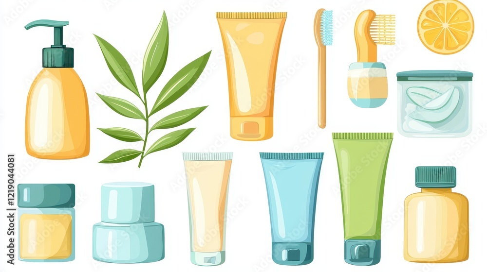 A set of skincare products including sunscreen, moisturizer, and face masks on a white isolated background A set of skincare products including sunscreen, moisturizer, and face masks on a white isolated background