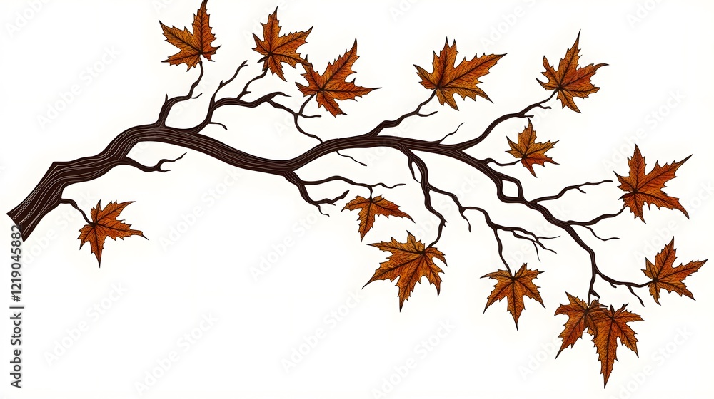 Autumn Branch with Maple Leaves Illustration Autumn Branch with Maple Leaves Illustration