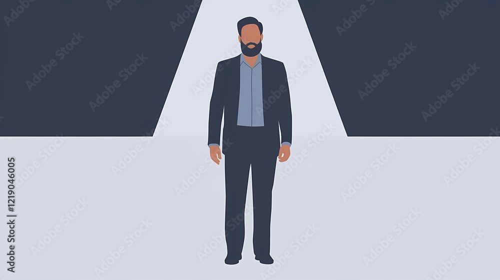 Fototapeta premium Minimalist Man with Beard in Dark Grey Suit on White Background