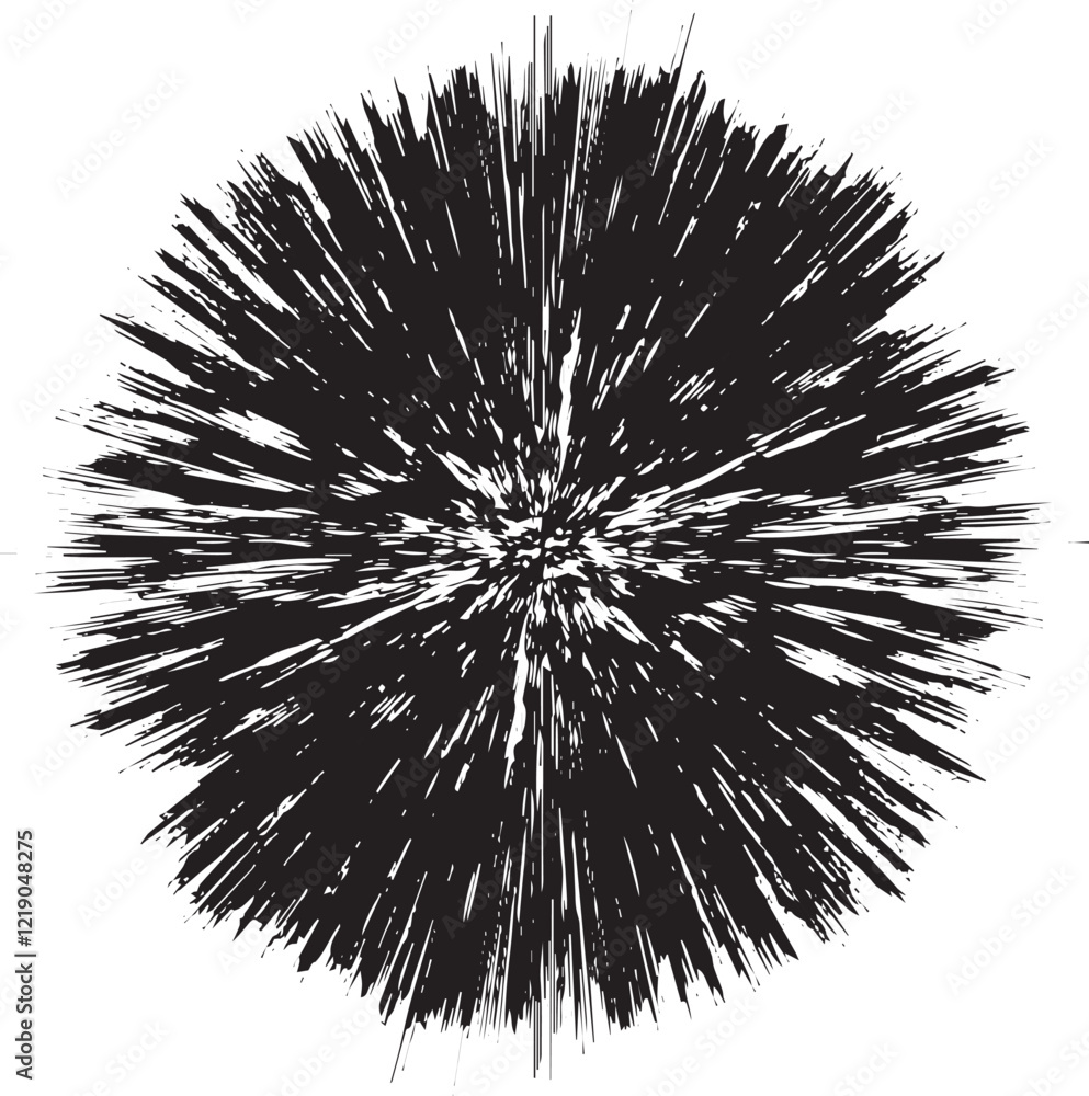 Obraz premium Circular starburst explosion texture. Distressed uneven grunge background. Abstract vector illustration. Overlay to create interesting effect and depth. Isolated on white background.