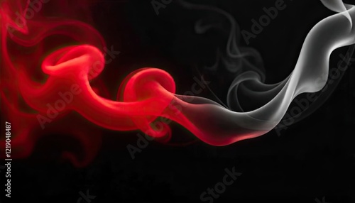 Elegant Red and White Smoke Artistry Against a Black Canvas: Exploring Ethereal Movement and Contrast in Abstract Expression