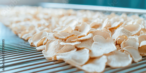 Fototapeta Naklejka Na Ścianę i Meble -  Dried mushrooms on an electric dryer. Kitchen Food Dehydrator Machine for dehydrating fruits and vegetables