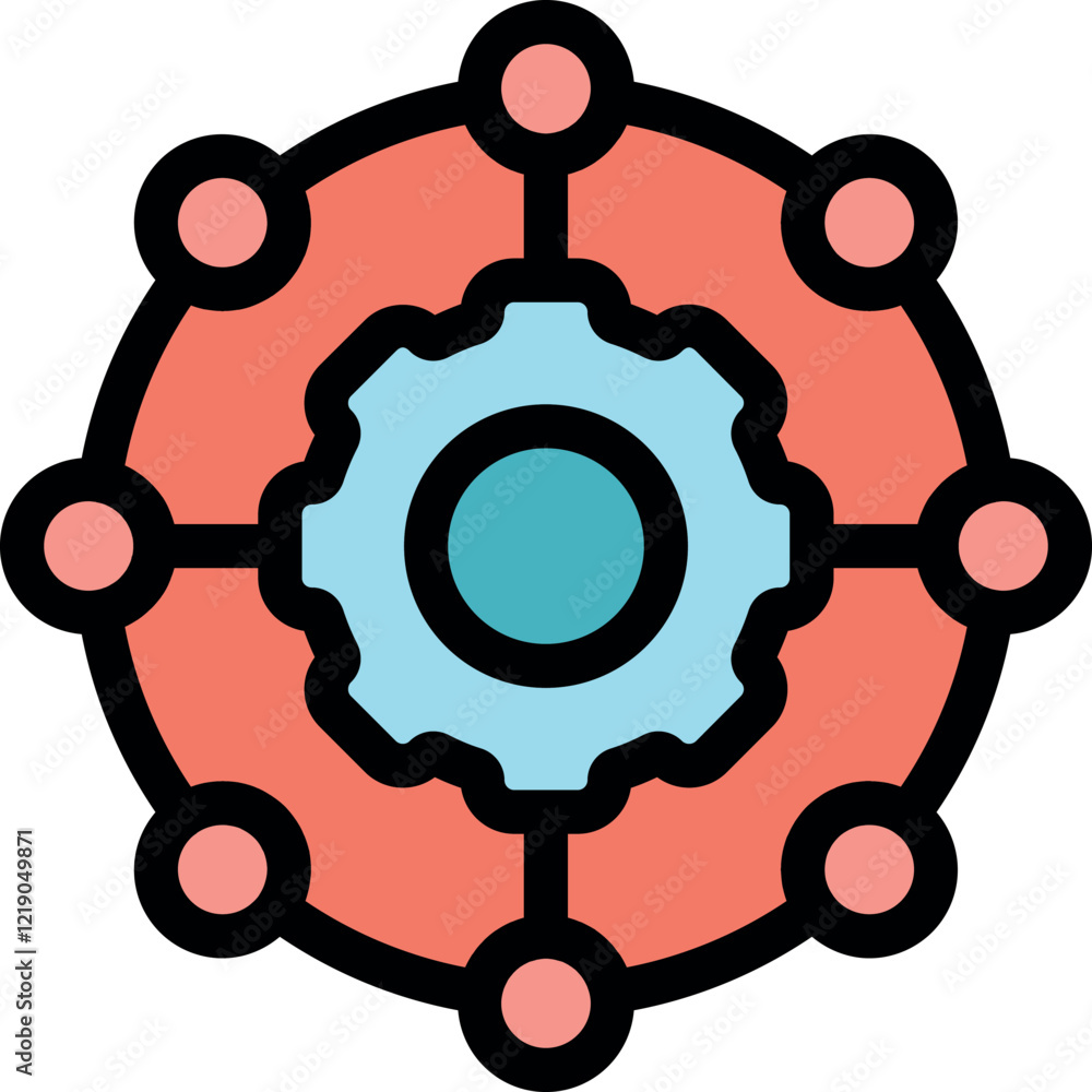 Decentralized network with central gear managing connections, symbolizing distributed systems and efficient workflow Decentralized network with central gear managing connections, symbolizing distributed systems and efficient workflow