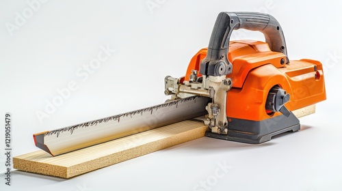 Wallpaper Mural A power saw and wood plank on a white isolated background Torontodigital.ca