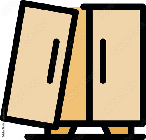 Simple wardrobe falling down with one door open, concept of fragility and precariousness