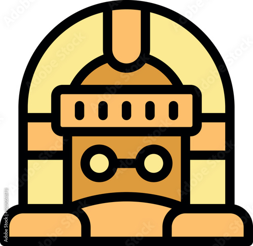 Cartoon pharaoh icon wearing nemes headdress and round glasses, representing ancient egypt with a modern twist