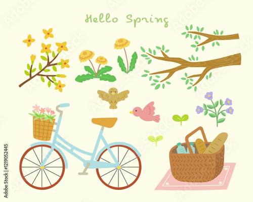 Spring picnic elements clipart illustration