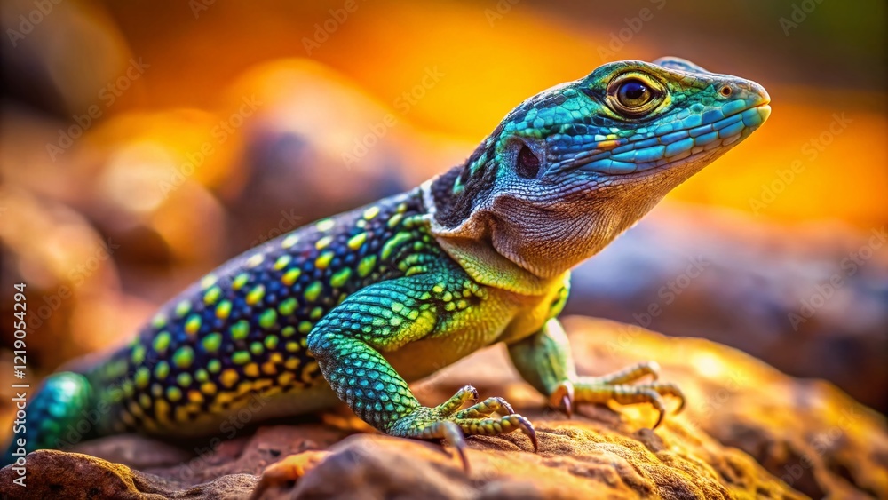 Fototapeta premium Miniature Texas Lizard with Striking Markings - Tilt-Shift Photography