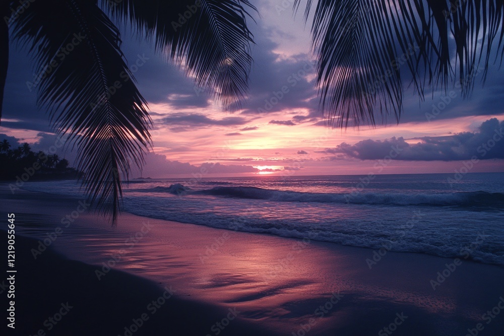 Fototapeta premium Beach sunset with palm trees