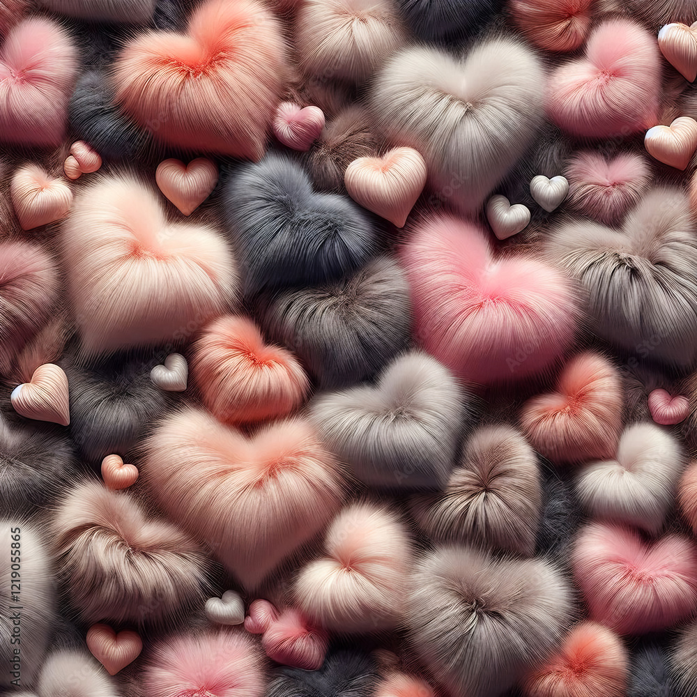 Brightly colored fur and wool hearts, Valentine's Day, banner with space for copywriting. Brightly colored fur and wool hearts, Valentine's Day, banner with space for copywriting.