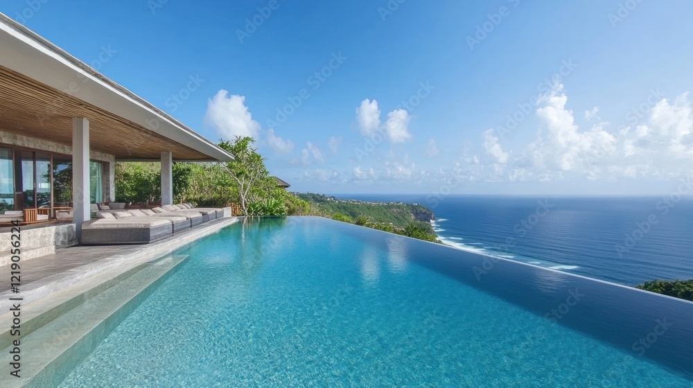 Fototapeta premium Luxury Villa with Infinity Pool and Ocean View in Bali