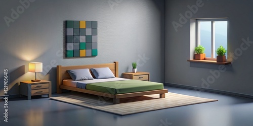 Wallpaper Mural Minimalist 8-Bit Pixel Art Bedroom: Monochromatic Game Room Interior Design Stock Photo Torontodigital.ca