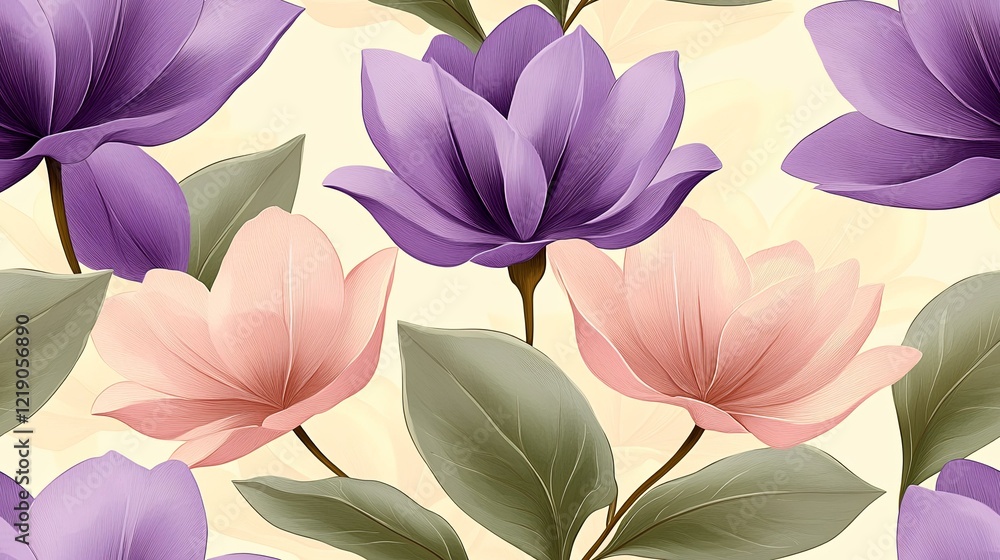 custom made wallpaper toronto digitalPastel purple and pink magnolia blossoms, seamless pattern, floral design, textile print