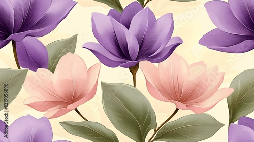 Wallpaper Mural Pastel purple and pink magnolia blossoms, seamless pattern, floral design, textile print Torontodigital.ca