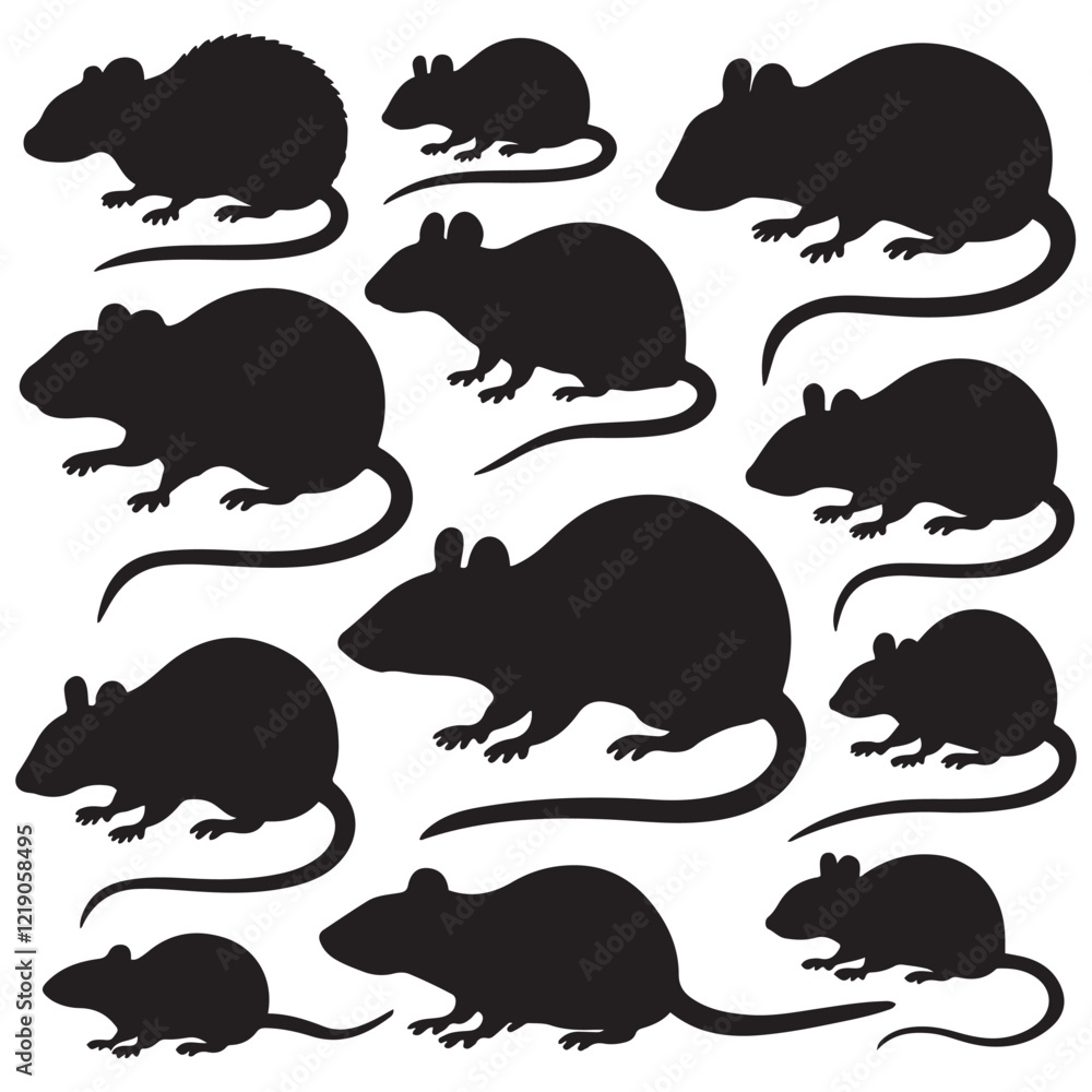 Fototapeta premium Rodent rat silhouette vector set