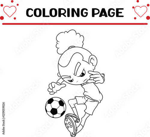 happy boy is playing soccer doing attraction coloring page for kids 