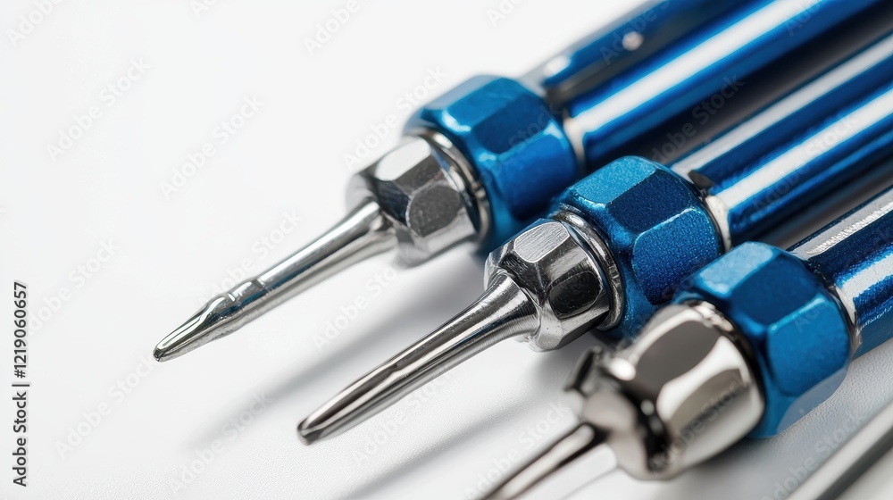 A close-up of a hand tool set including screwdrivers and wrenches on a white isolated background A close-up of a hand tool set including screwdrivers and wrenches on a white isolated background