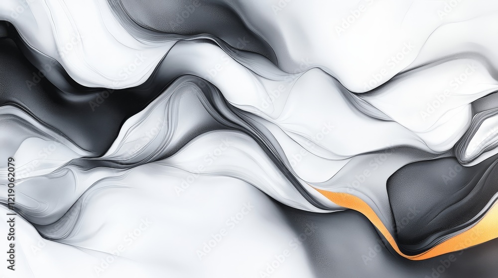 Obraz premium Abstract flowing fabric texture in monochrome tones with a hint of orange, creating a dynamic visual