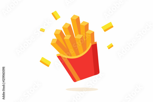 Colorful Illustration of French Fries in a Red Package on White Background