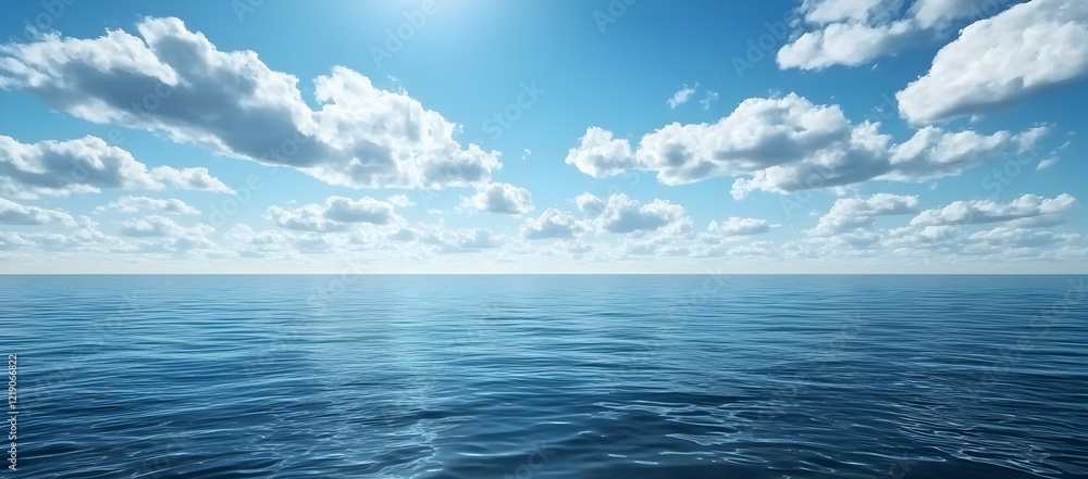 Obraz premium Clean Water Surface with Blue Sky and White Clouds