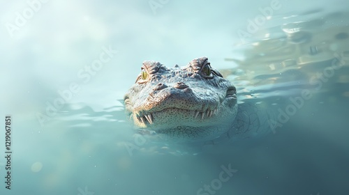 Wallpaper Mural Mystical Crocodile Swimming Gracefully in Enchanting River Waters Under Soft Light Torontodigital.ca